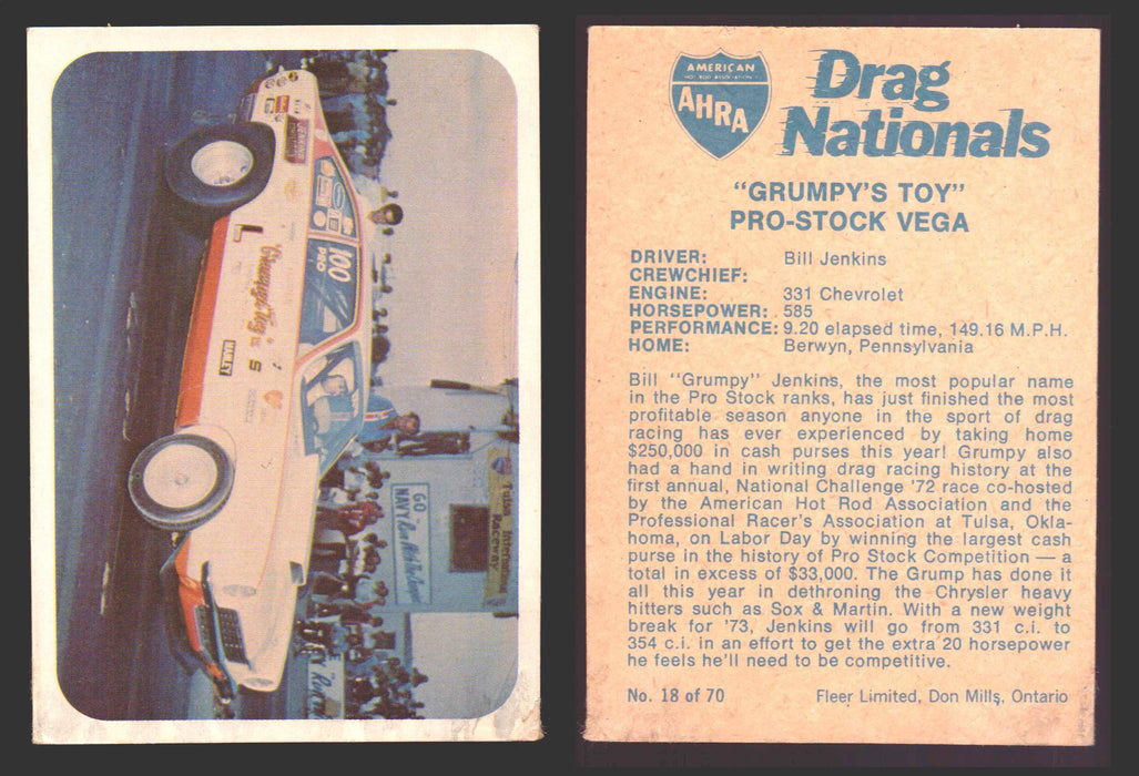 AHRA Drag Nationals 1971 Fleer Canada Trading Cards You Pick Singles #1-70 18 of 70   "Grumpy's Toy"                  Pro-Stock Vega  - TvMovieCards.com