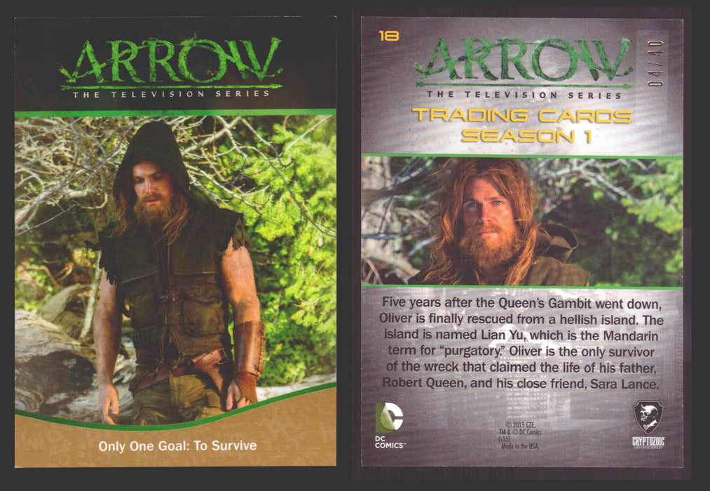 Arrow Season 1 Gold Parallel Base Trading Card You Pick Singles #1-95 xx/40 #	  18   Only One Goal: To Survive  - TvMovieCards.com