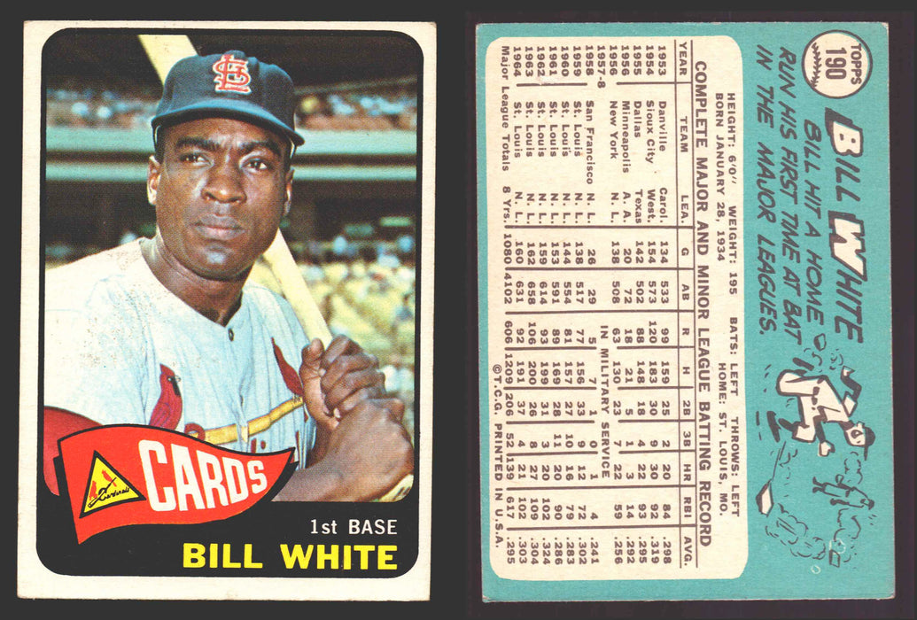 1965 Topps Baseball Trading Card You Pick Singles #100-#199 VG/EX #	190 Bill White - St. Louis Cardinals  - TvMovieCards.com