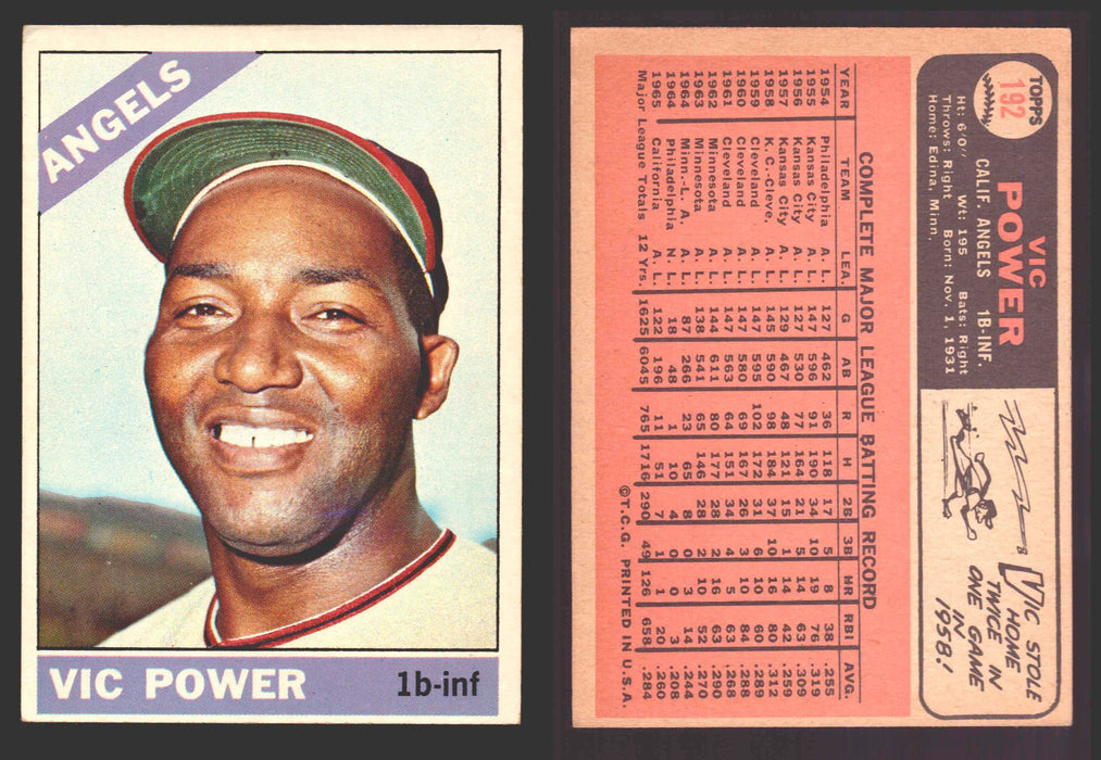 1966 Topps Baseball Trading Card You Pick Singles #100-#399 VG/EX #	192 Vic Power - California Angels  - TvMovieCards.com