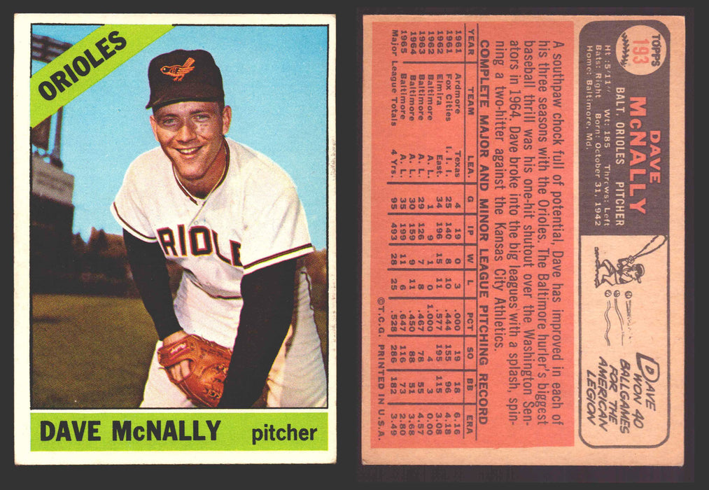 1966 Topps Baseball Trading Card You Pick Singles #100-#399 VG/EX #	193 Dave McNally - Baltimore Orioles  - TvMovieCards.com