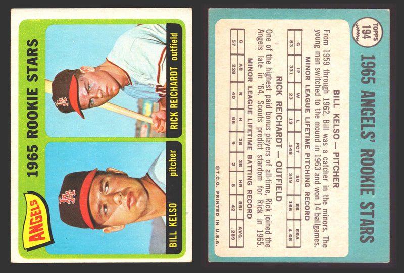 1965 Topps Baseball Trading Card You Pick Singles #100-#199 VG/EX #	194 Angels Rookies - Bill Kelso / Rick Reichardt RC  - TvMovieCards.com