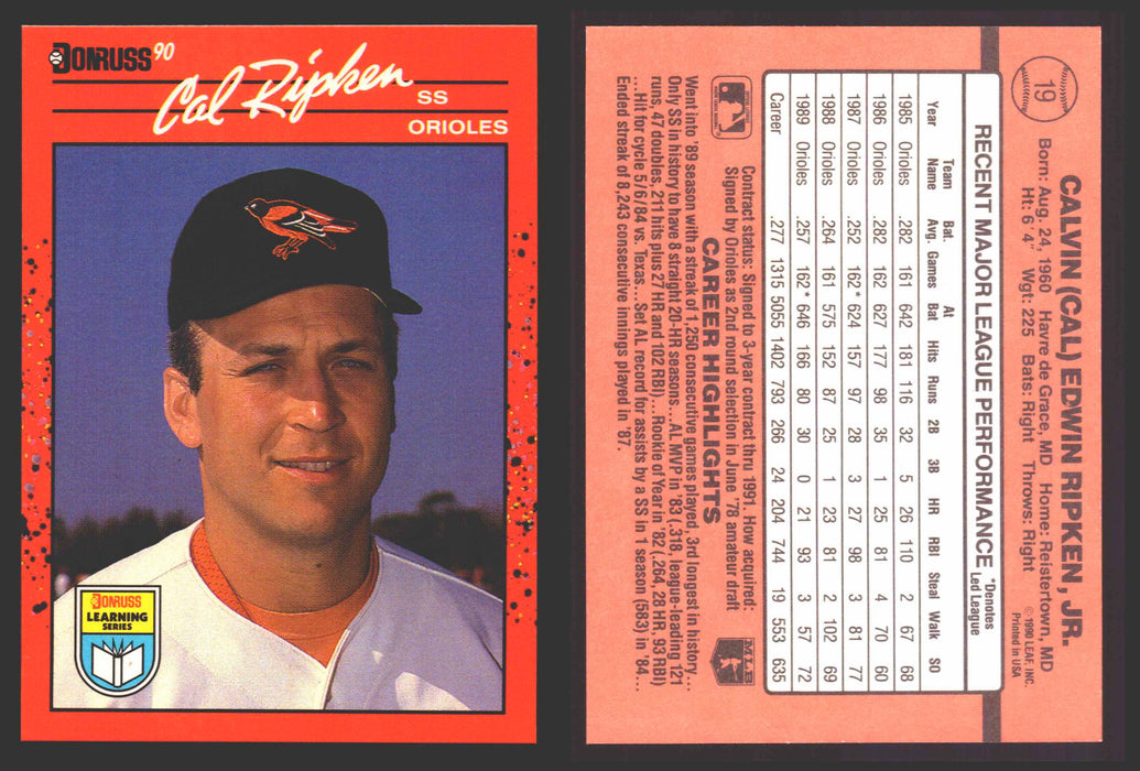 1990 Donruss Baseball Learning Series Trading Card You Pick Singles #1-55 #	19 Cal Ripken Jr  - TvMovieCards.com
