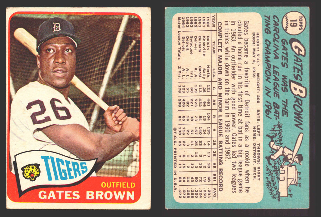 1965 Topps Baseball Trading Card You Pick Singles #1-#99 VG/EX #	19 Gates Brown - Detroit Tigers  - TvMovieCards.com