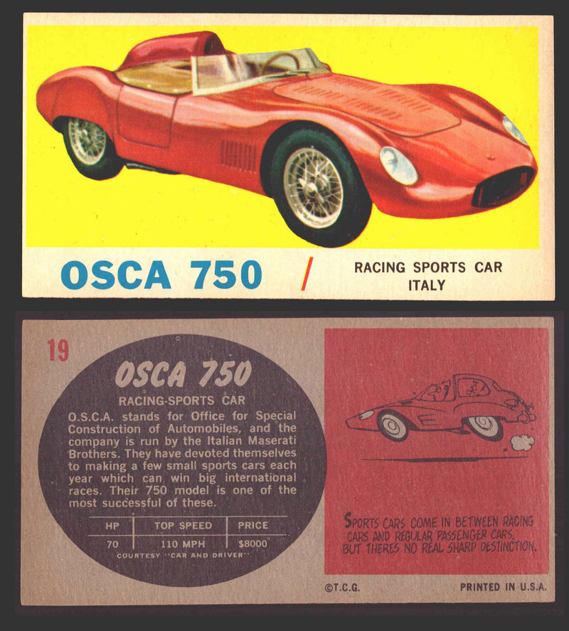 1961 Topps Sports Cars (Gray Back) Vintage Trading Cards #1-#66 You Pick Singles #19   Osca 750  - TvMovieCards.com