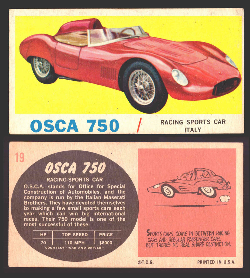 1961 Topps Sports Cars (White Back) Vintage Trading Cards #1-#66 You Pick Single #19 Osca 750 - TvMovieCards.com