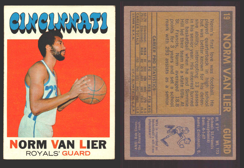 1970-71 Topps Basketball Trading Card You Pick Singles #1-#151 VG/EX #	19 Norm Van Lier - Cincinnati Royals  - TvMovieCards.com