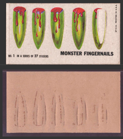 1967 Disgusting Disguises Sticker Trading Card You Pick Singles #1-27 #	  1   Monster Fingernails (missing one nail)  - TvMovieCards.com