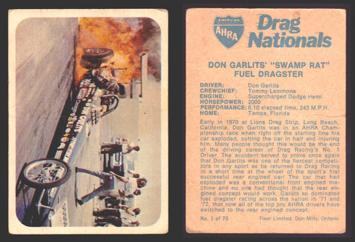 AHRA Drag Nationals 1971 Fleer Canada Trading Cards You Pick Singles #1-70 1 of 70   Don Garlits' "Swamp Rat"        Fuel Dragster  - TvMovieCards.com