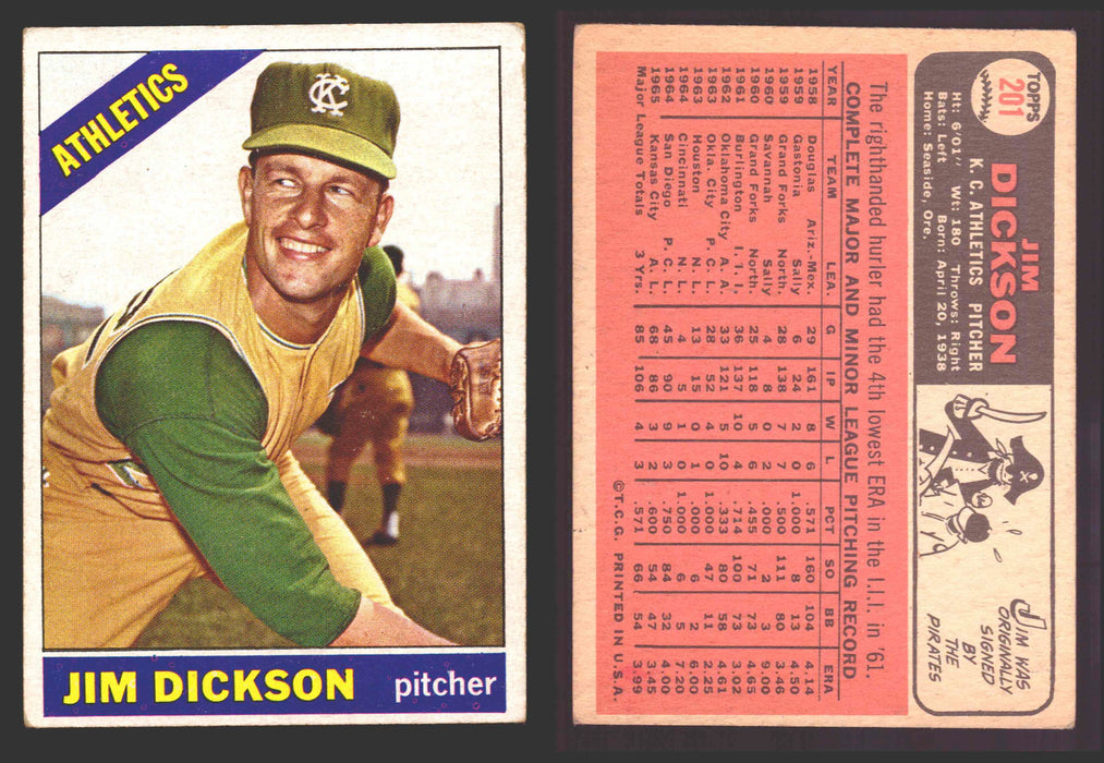 1966 Topps Baseball Trading Card You Pick Singles #100-#399 VG/EX #	201 Jim Dickson - Kansas City Athletics  - TvMovieCards.com