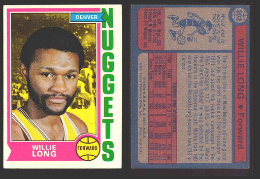 1974-75 Topps Basketball Trading Card You Pick Singles #200-#264 VG/EX #	202 Willie Long - Denver Nuggets  - TvMovieCards.com