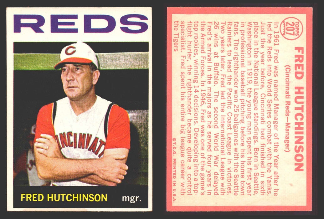 1964 Topps Baseball Trading Card You Pick Singles #200-#299 VG/EX #	207 Fred Hutchinson - Cincinnati Reds  - TvMovieCards.com