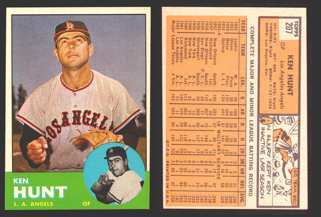 1963 Topps Baseball Trading Card You Pick Singles #200-#299 VG/EX #	207 Ken L. Hunt - Los Angeles Angels  - TvMovieCards.com