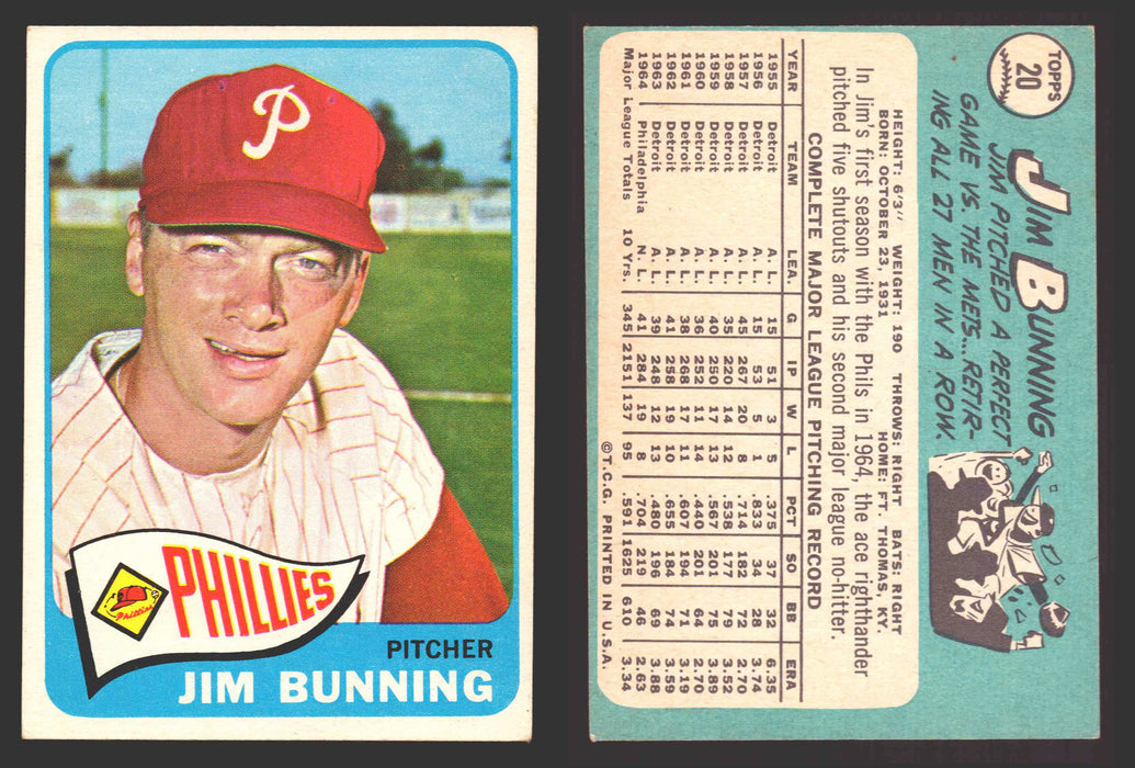 1965 Topps Baseball Trading Card You Pick Singles #1-#99 VG/EX #	20 Jim Bunning - Philadelphia Phillies  - TvMovieCards.com