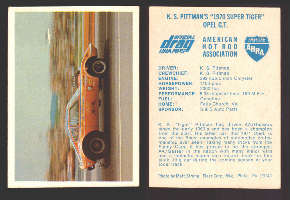 AHRA Official Drag Champs 1971 Fleer Vintage Trading Cards You Pick Singles #1-63 20   K. S. Pittman's "1970 Super Tiger"               Open G.T.  - TvMovieCards.com