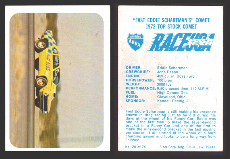 Race USA AHRA Drag Champs 1973 Fleer Vintage Trading Cards You Pick Singles 20 of 74   "Fast Eddie Schartman's" Comet  - TvMovieCards.com