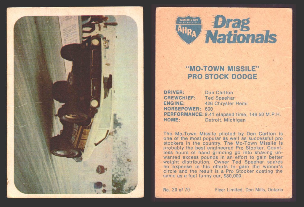 AHRA Drag Nationals 1971 Fleer Canada Trading Cards You Pick Singles #1-70 20 of 70   "Mo-Town Missile"               Pro-Stock Dodge  - TvMovieCards.com