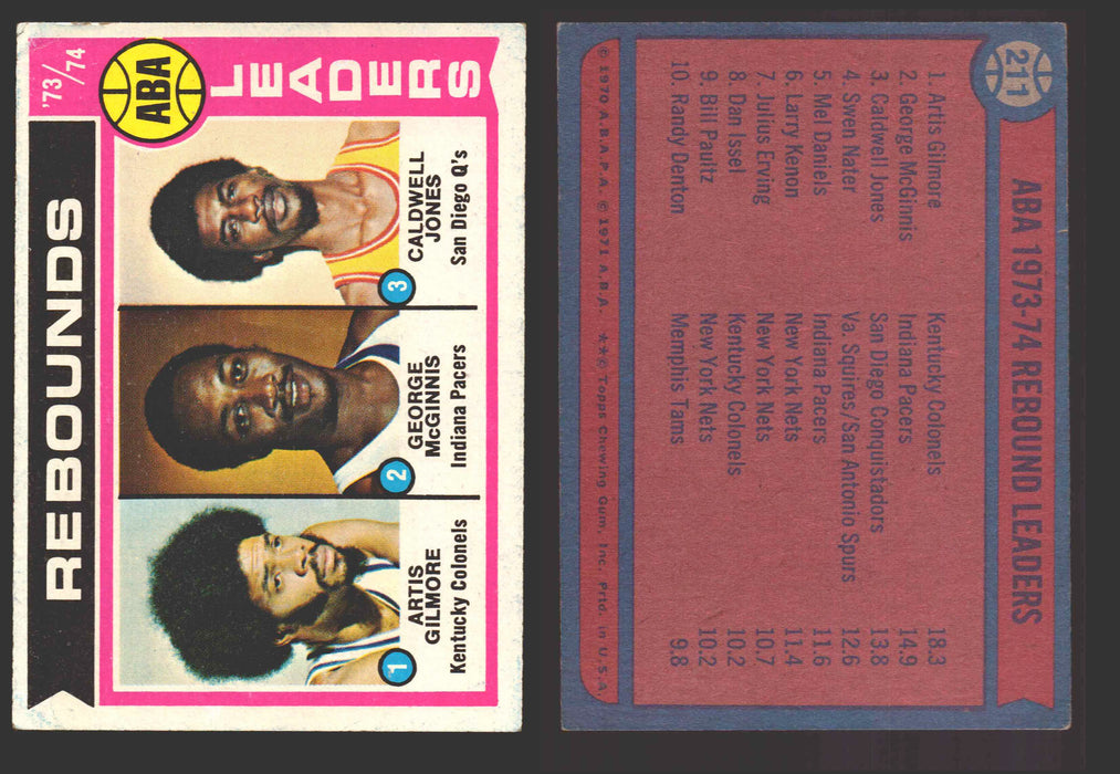 1974-75 Topps Basketball Trading Card You Pick Singles #200-#264 VG/EX #	211 1973-74 ABA Rebound Leaders  - TvMovieCards.com