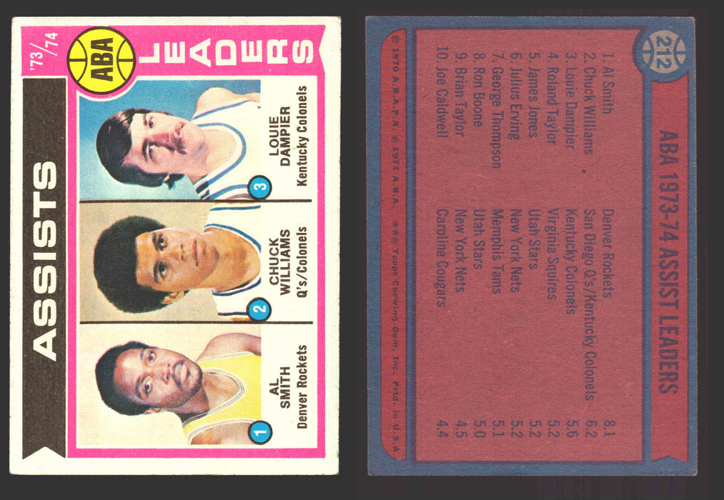 1974-75 Topps Basketball Trading Card You Pick Singles #200-#264 VG/EX #	212 1973-74 ABA Assist Leaders  - TvMovieCards.com