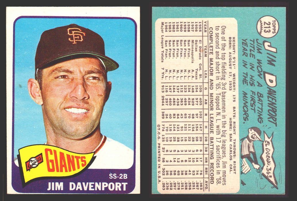 1965 Topps Baseball Trading Card You Pick Singles #200-#299 VG/EX #	213 Jim Davenport - San Francisco Giants  - TvMovieCards.com