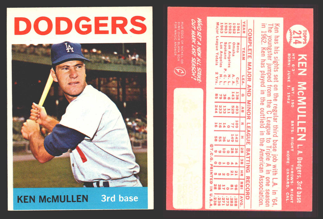 1964 Topps Baseball Trading Card You Pick Singles #200-#299 VG/EX #	214 Ken McMullen - Los Angeles Dodgers  - TvMovieCards.com