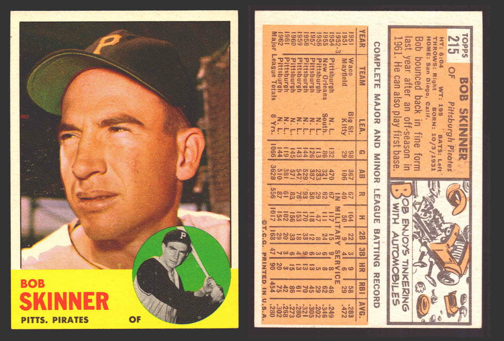 1963 Topps Baseball Trading Card You Pick Singles #200-#299 VG/EX #	215 Bob Skinner - Pittsburgh Pirates  - TvMovieCards.com