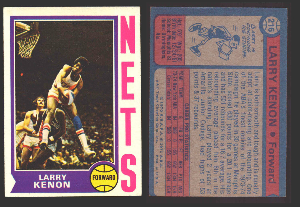 1974-75 Topps Basketball Trading Card You Pick Singles #200-#264 VG/EX #	216 Larry Kenon - New York Nets RC  - TvMovieCards.com