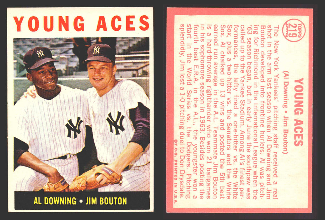 1964 Topps Baseball Trading Card You Pick Singles #200-#299 VG/EX #	219 Young Aces - Al Downing / Jim Bouton  - TvMovieCards.com