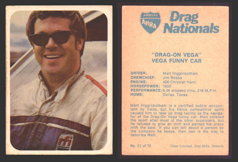 AHRA Drag Nationals 1971 Fleer Canada Trading Cards You Pick Singles #1-70 21 of 70   "Drag-On Vega"                  Vega Funny Car  - TvMovieCards.com