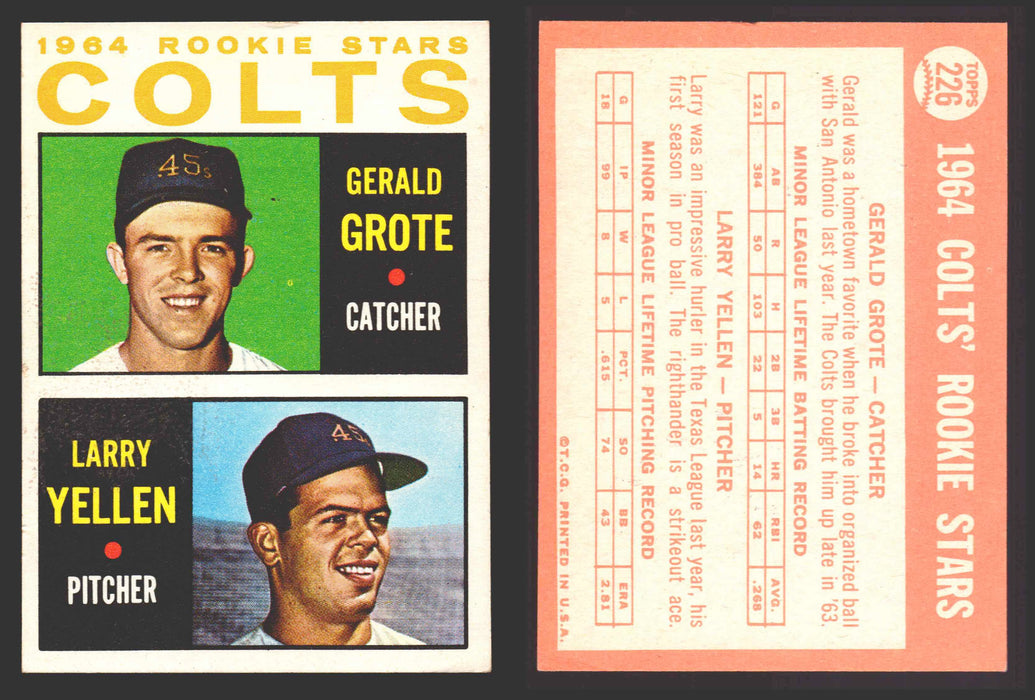 1964 Topps Baseball Trading Card You Pick Singles #200-#299 VG/EX #	226 Colts Rookies - Jerry Grote / Larry Yellen RC  - TvMovieCards.com