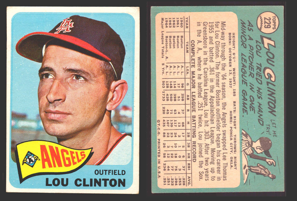 1965 Topps Baseball Trading Card You Pick Singles #200-#299 VG/EX #	229 Lou Clinton - Los Angeles Angels  - TvMovieCards.com