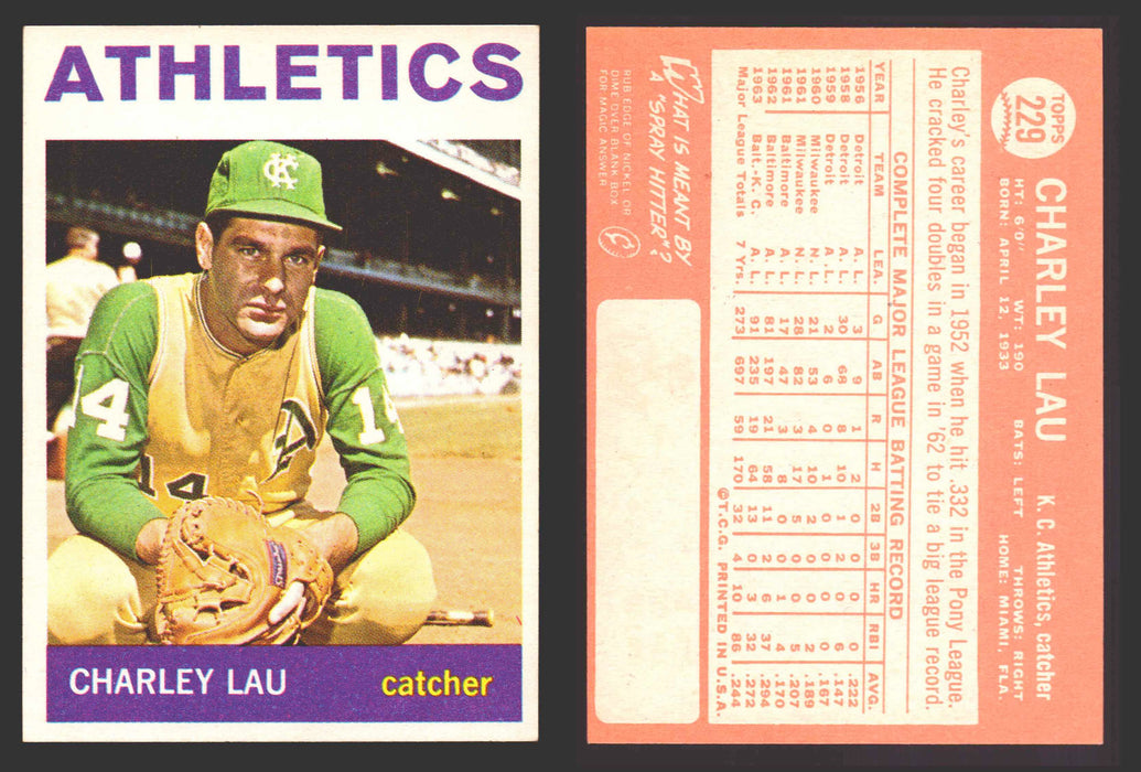 1964 Topps Baseball Trading Card You Pick Singles #200-#299 VG/EX #	229 Charley Lau - Kansas City Athletics  - TvMovieCards.com