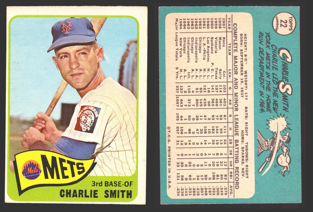 1965 Topps Baseball Trading Card You Pick Singles #1-#99 VG/EX #	22 Charlie Smith - New York Mets  - TvMovieCards.com
