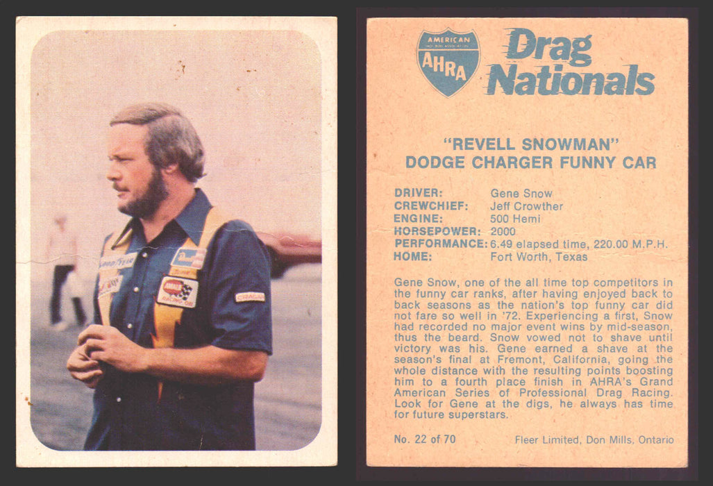 AHRA Drag Nationals 1971 Fleer Canada Trading Cards You Pick Singles #1-70 22 of 70   "Revell Snowman"                Dodge Charger Funny Car  - TvMovieCards.com