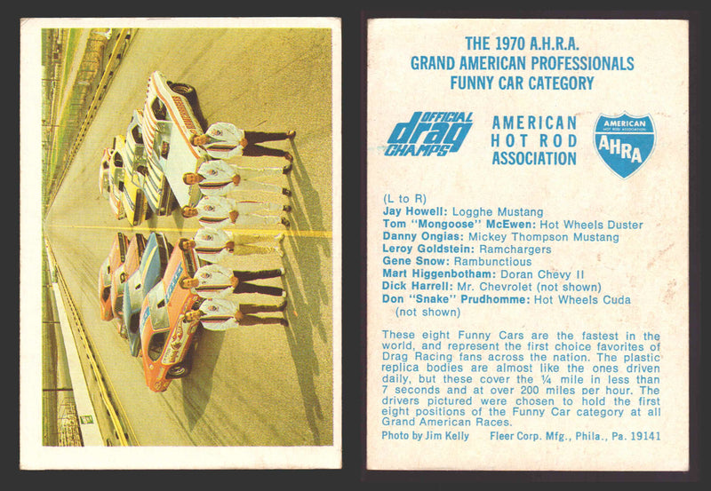 AHRA Official Drag Champs 1971 Fleer Vintage Trading Cards You Pick Singles #1-6 22 The 1970 A.H.R.A. Grand American Professionals Funny Car Category - TvMovieCards.com