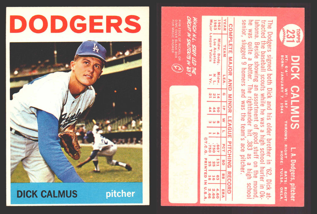 1964 Topps Baseball Trading Card You Pick Singles #200-#299 VG/EX #	231 Dick Calmus - Los Angeles Dodgers RC  - TvMovieCards.com