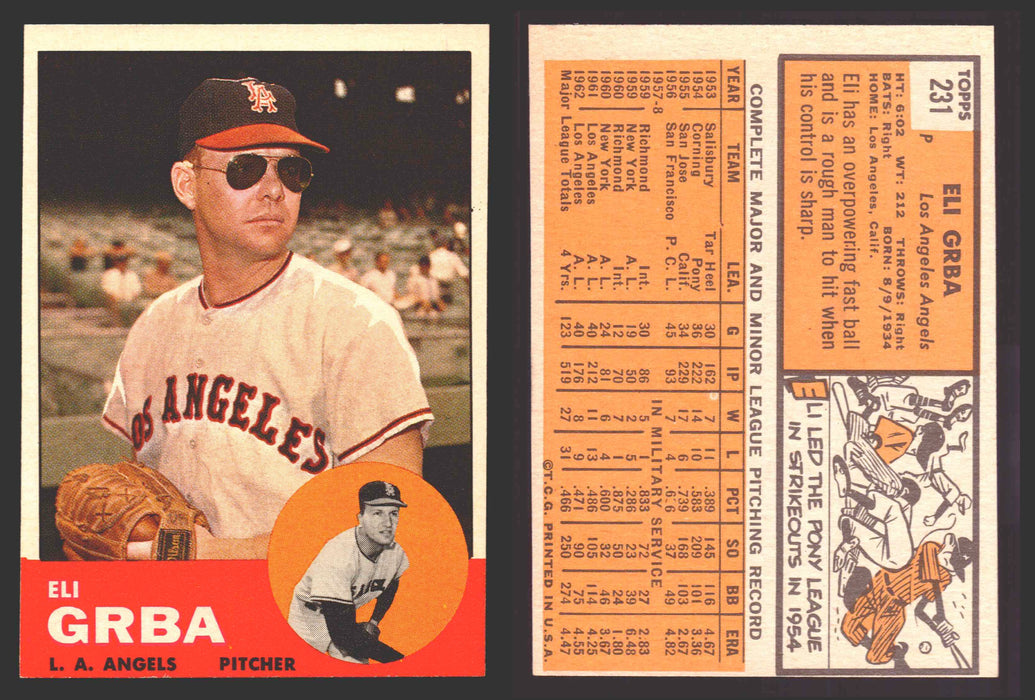 1963 Topps Baseball Trading Card You Pick Singles #200-#299 VG/EX #	231 Eli Grba - Los Angeles Angels  - TvMovieCards.com