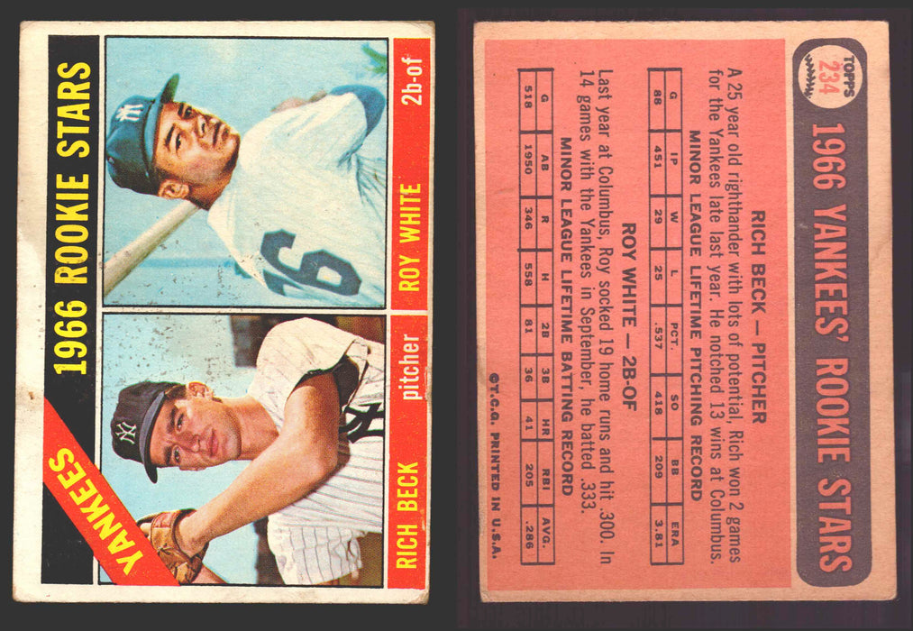 1966 Topps Baseball Trading Card You Pick Singles #100-#399 VG/EX #	234 Yankees Rookies - Rich Beck / Roy White RC  - TvMovieCards.com