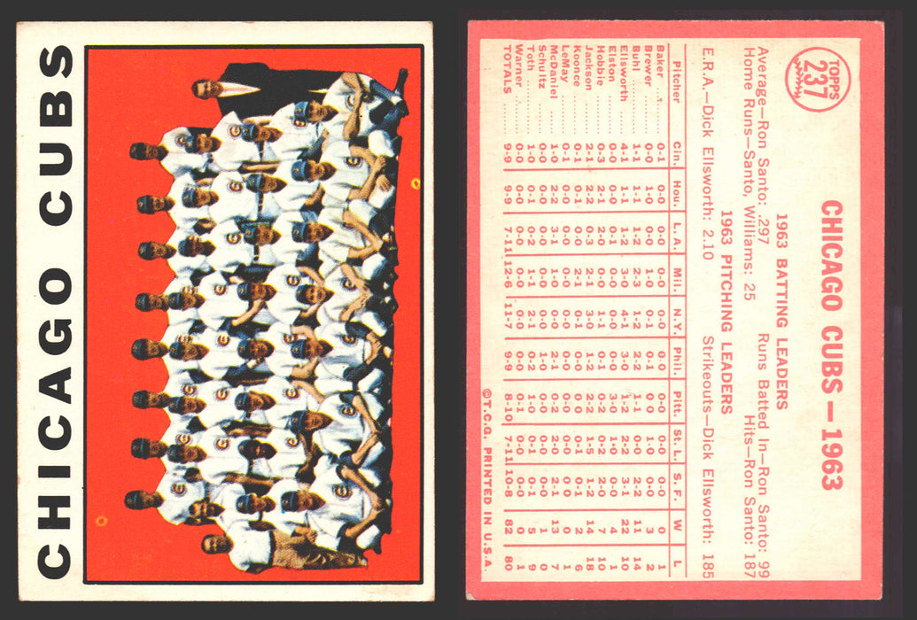 1964 Topps Baseball Trading Card You Pick Singles #200-#299 VG/EX #	237 Chicago Cubs Team  - TvMovieCards.com