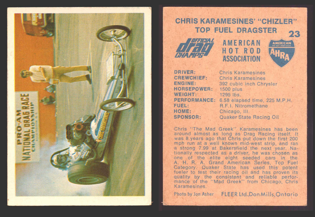 AHRA Official Drag Champs 1971 Fleer Canada Trading Cards You Pick Singles #1-63 23   Chris Karamesines' "Chizler"                     Top Fuel Dragster  - TvMovieCards.com