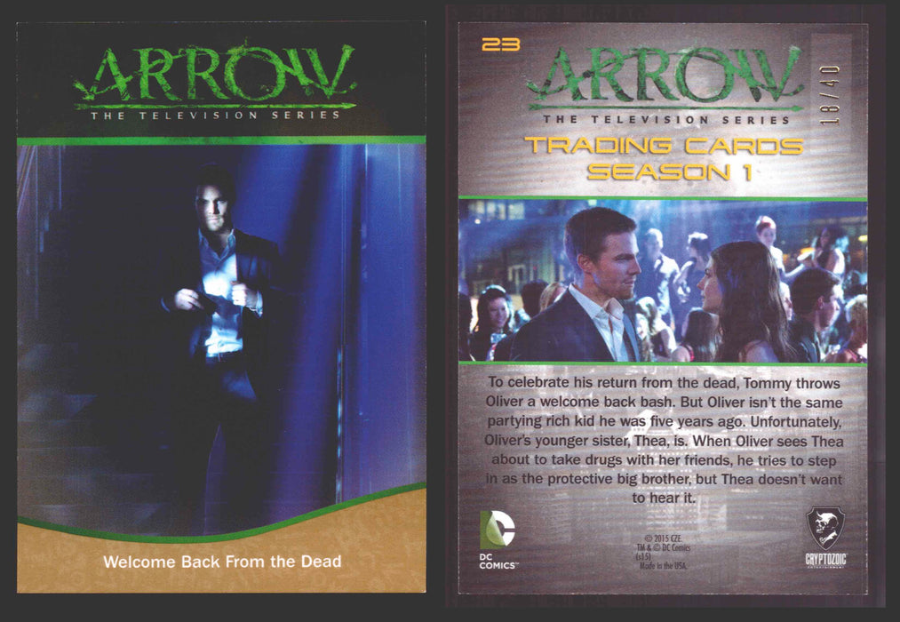 Arrow Season 1 Gold Parallel Base Trading Card You Pick Singles #1-95 xx/40 #	  23   Welcome Back From the Dead  - TvMovieCards.com