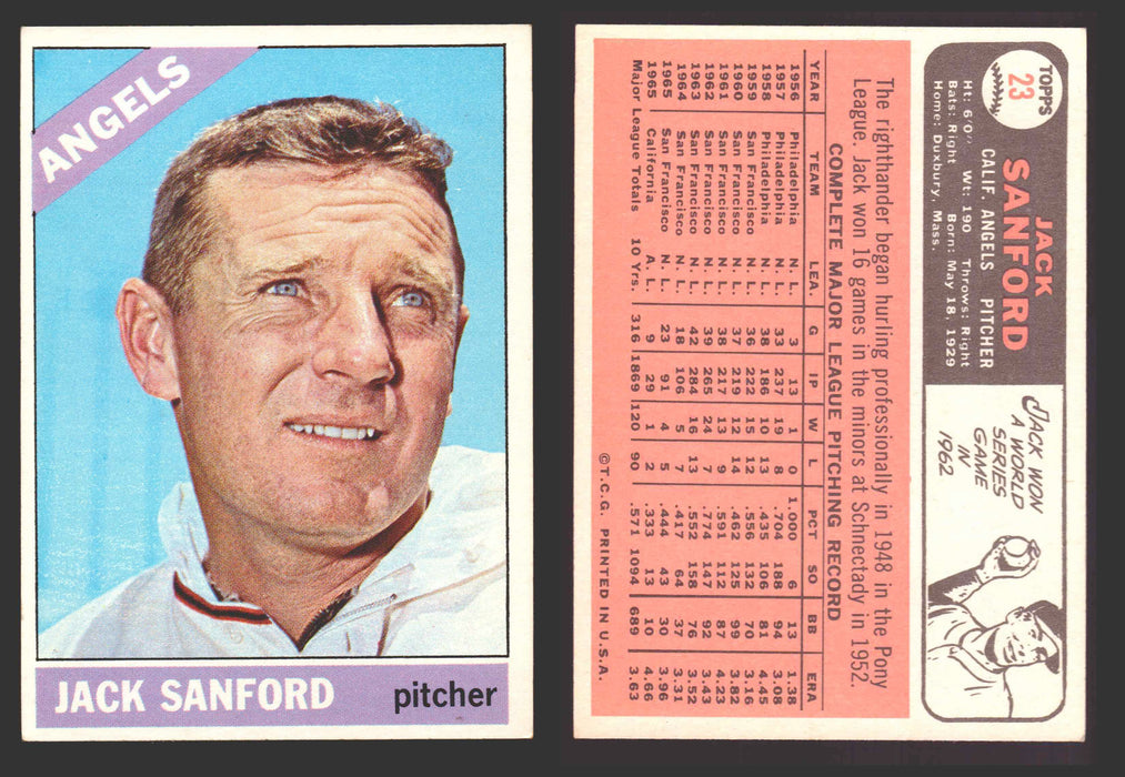 1966 Topps Baseball Trading Card You Pick Singles #1-#99 VG/EX #	23 Jack Sanford - California Angels  - TvMovieCards.com