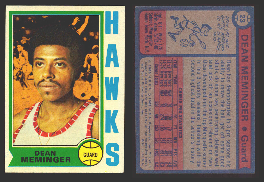 1974-75 Topps Basketball Trading Card You Pick Singles #1-#99 VG/EX #	23 Dean Meminger - Atlanta Hawks  - TvMovieCards.com