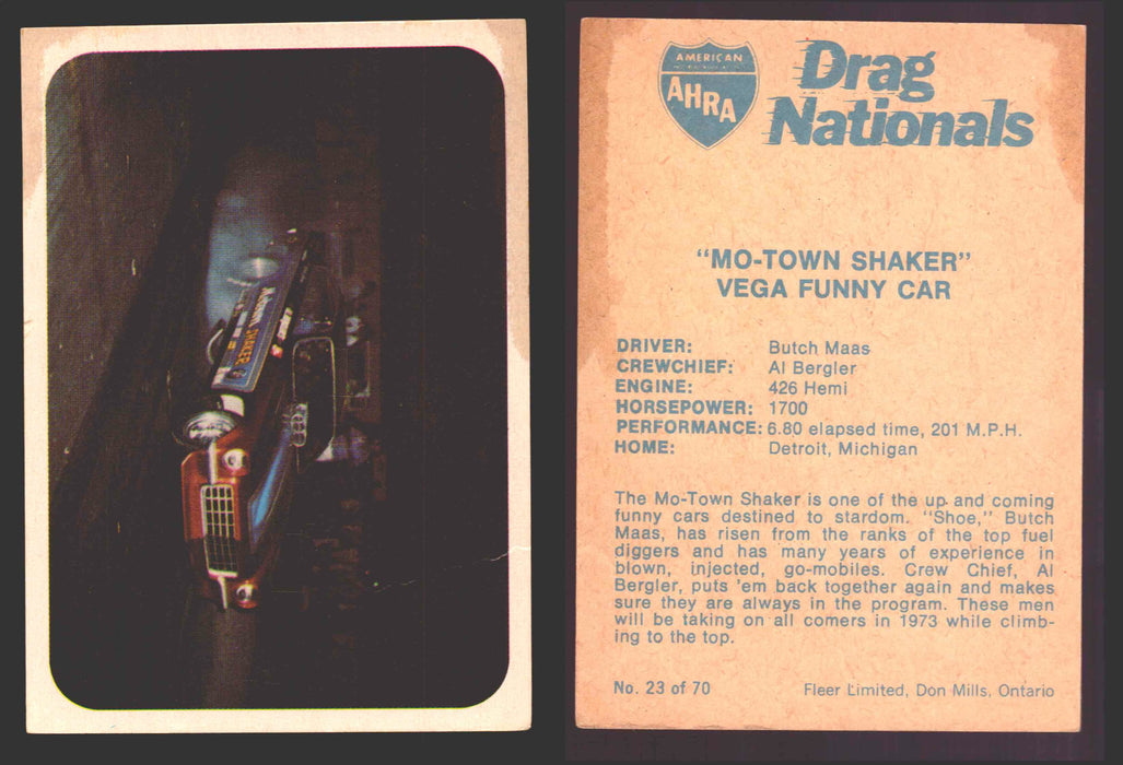 AHRA Drag Nationals 1971 Fleer Canada Trading Cards You Pick Singles #1-70 23 of 70   "Mo-Town Shaker"                Vega Funny Car  - TvMovieCards.com