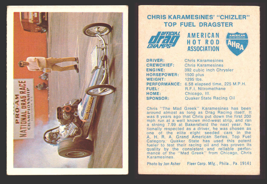 AHRA Official Drag Champs 1971 Fleer Vintage Trading Cards You Pick Singles #1-63 23   Chris Karamesines' "Chizler"                     Top Fuel Dragster  - TvMovieCards.com