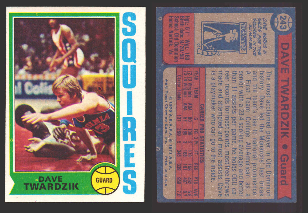 1974-75 Topps Basketball Trading Card You Pick Singles #200-#264 VG/EX #	243 Dave Twardzik - Virginia Squires RC  - TvMovieCards.com