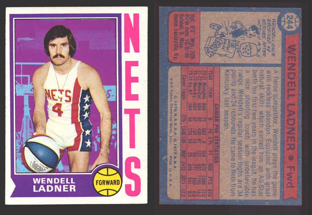 1974-75 Topps Basketball Trading Card You Pick Singles #200-#264 VG/EX #	244 Wendell Ladner - New York Nets  - TvMovieCards.com