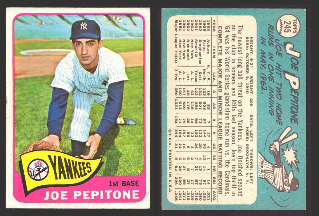 1965 Topps Baseball Trading Card You Pick Singles #200-#299 VG/EX #	245 Joe Pepitone - New York Yankees  - TvMovieCards.com