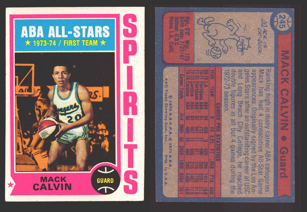 1974-75 Topps Basketball Trading Card You Pick Singles #200-#264 VG/EX #	245 Mack Calvin - Spirits of St. Louis AS  - TvMovieCards.com