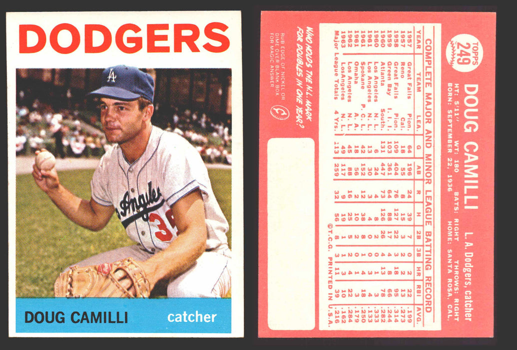 1964 Topps Baseball Trading Card You Pick Singles #200-#299 VG/EX #	249 Doug Camilli - Los Angeles Dodgers  - TvMovieCards.com